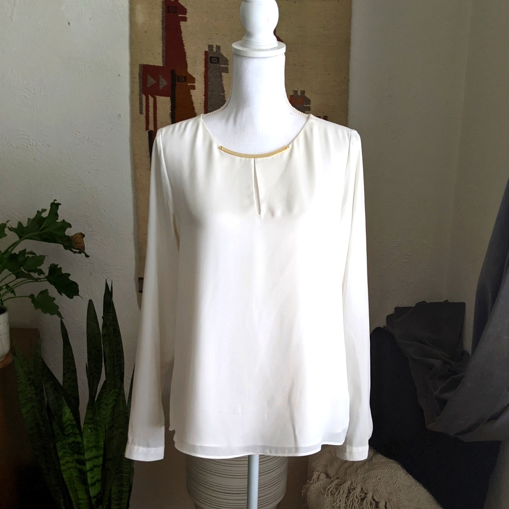 Michael Kors White Blouse with Gold Collar